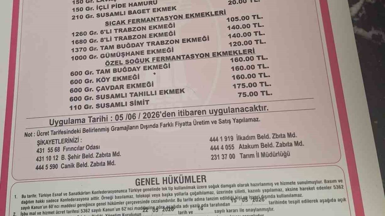 Samsun’da ekmek 17,5 TL oldu