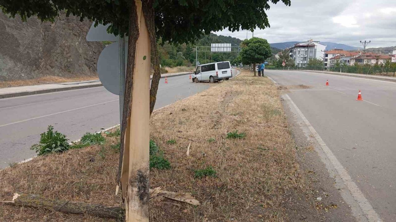 Amasya’da minibüs refüjdeki ağaç ve direğe çarptı: 4 yaralı